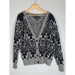 Vintage 90s Black White Cosby Button Front Cardigan Mens Large Funky Grandpa Dad